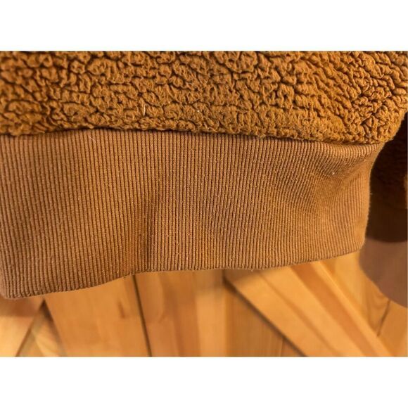 Athleta Womens XS Tugga Sherpa Hoodie Cattail Rust Drawstring Tie Rib Pullover ( - Picture 4 of 8
